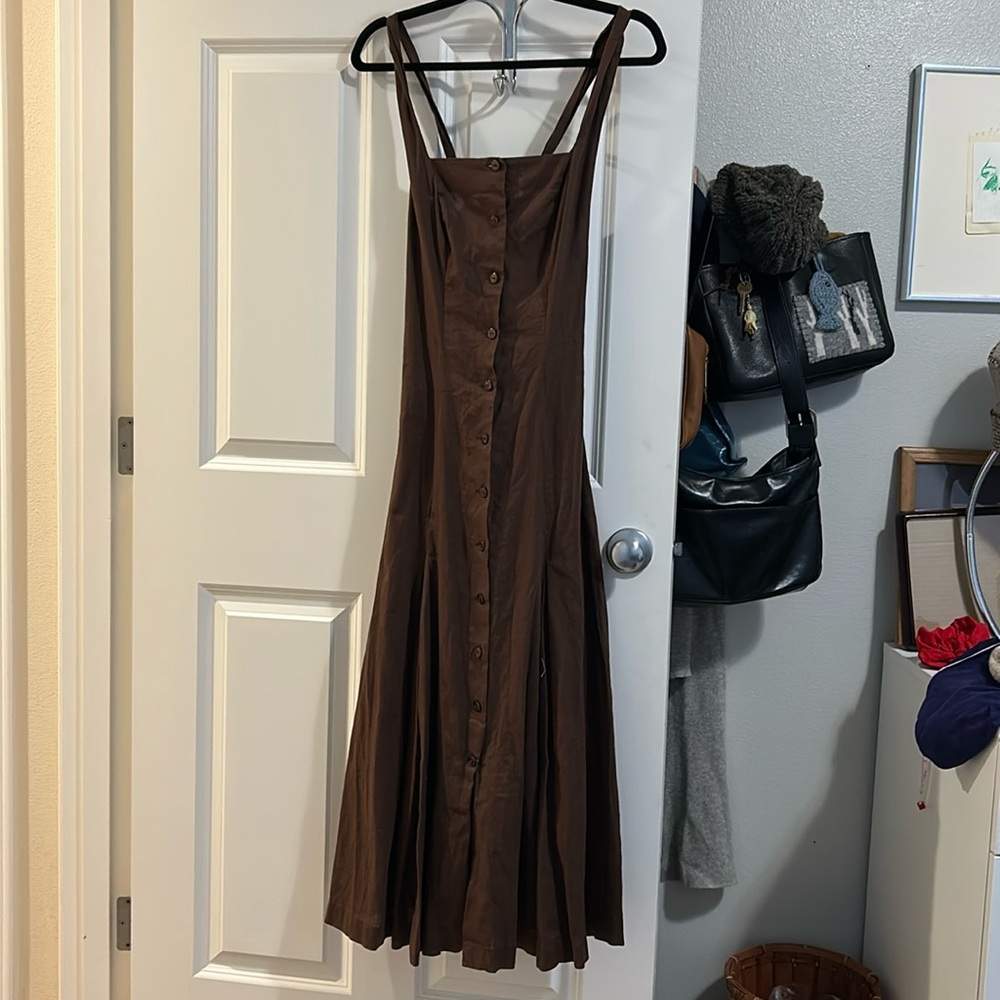 Brown cotton linen maxi tank dress (reformation, everlane, zara style dress)
